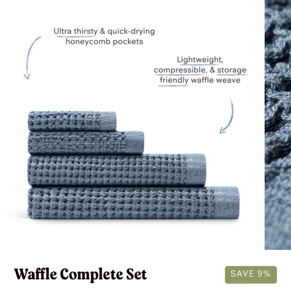 Onsen waffle towels COMPLETE SET in denim